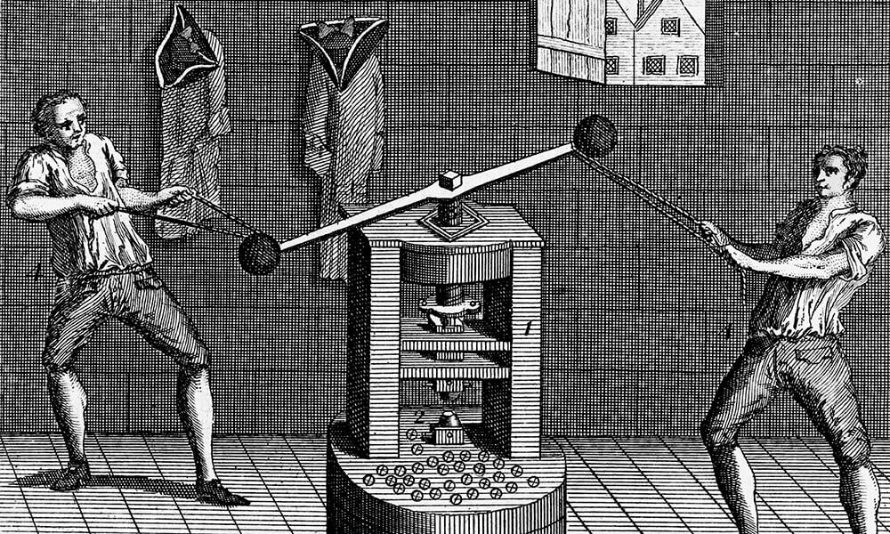 18th century moneyers operating a screw press.jpg