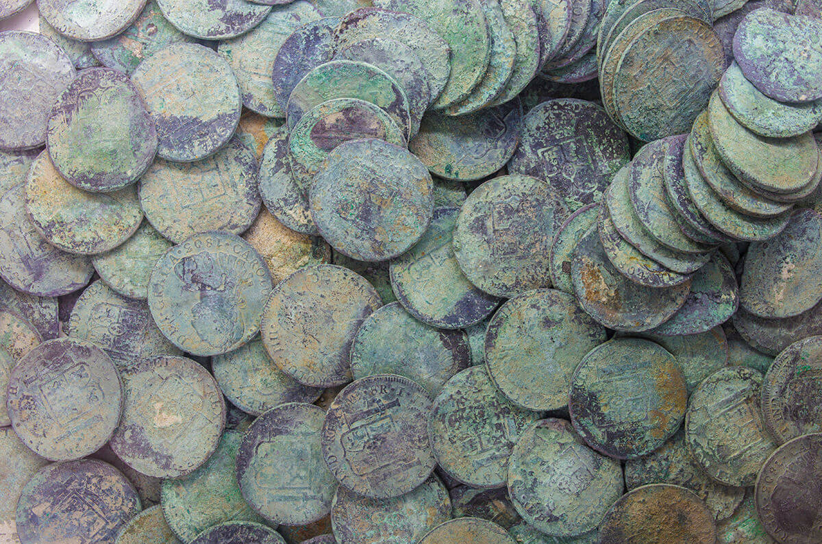 Recovered silver spanish coins recovered from sunken ship