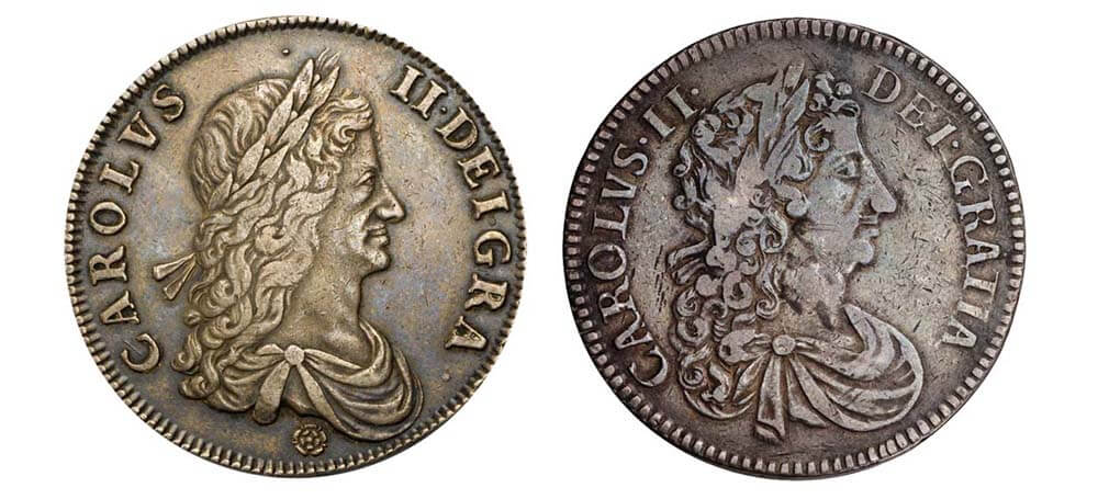 Counterfeit and genuine crowns of Charles II.jpg