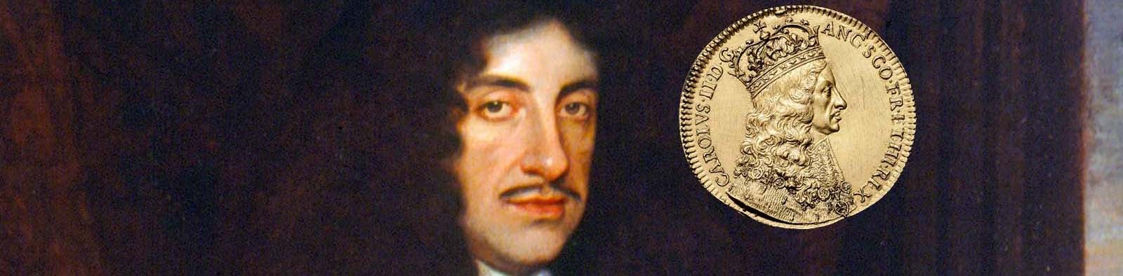 A painted portrait of Charles II his coronation medal Photoshopped next to him
