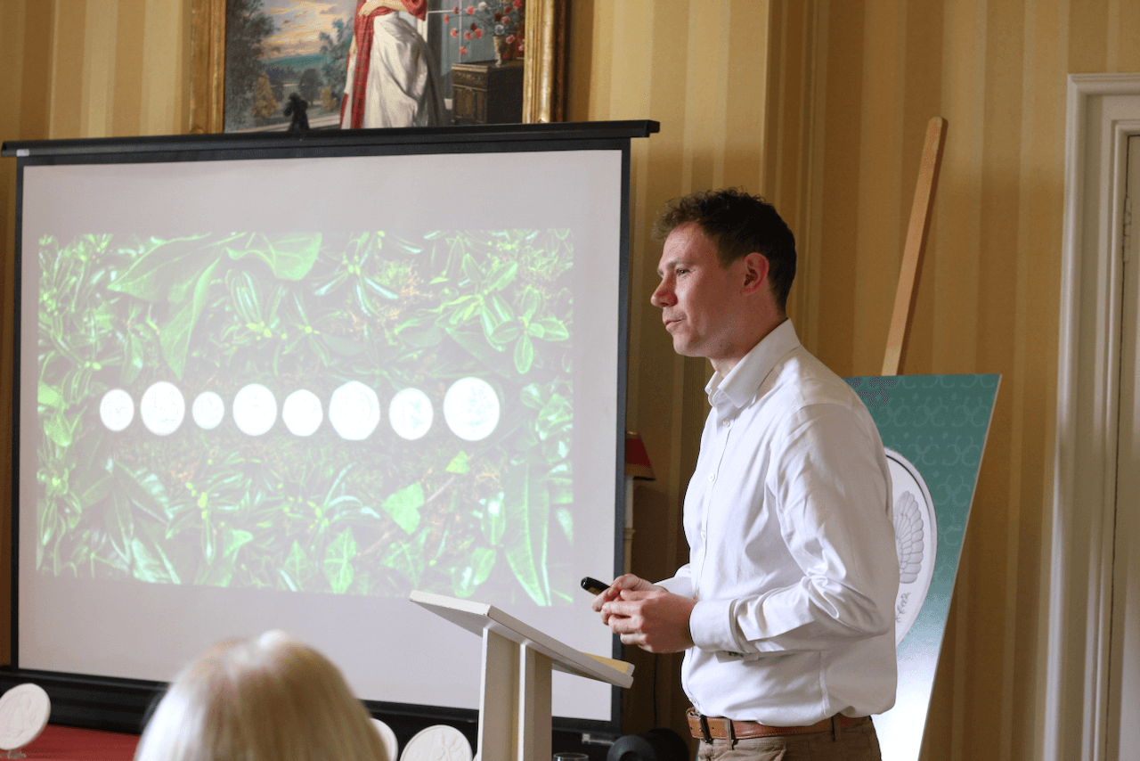 chris barker giving a talk on the coinage of charles iii