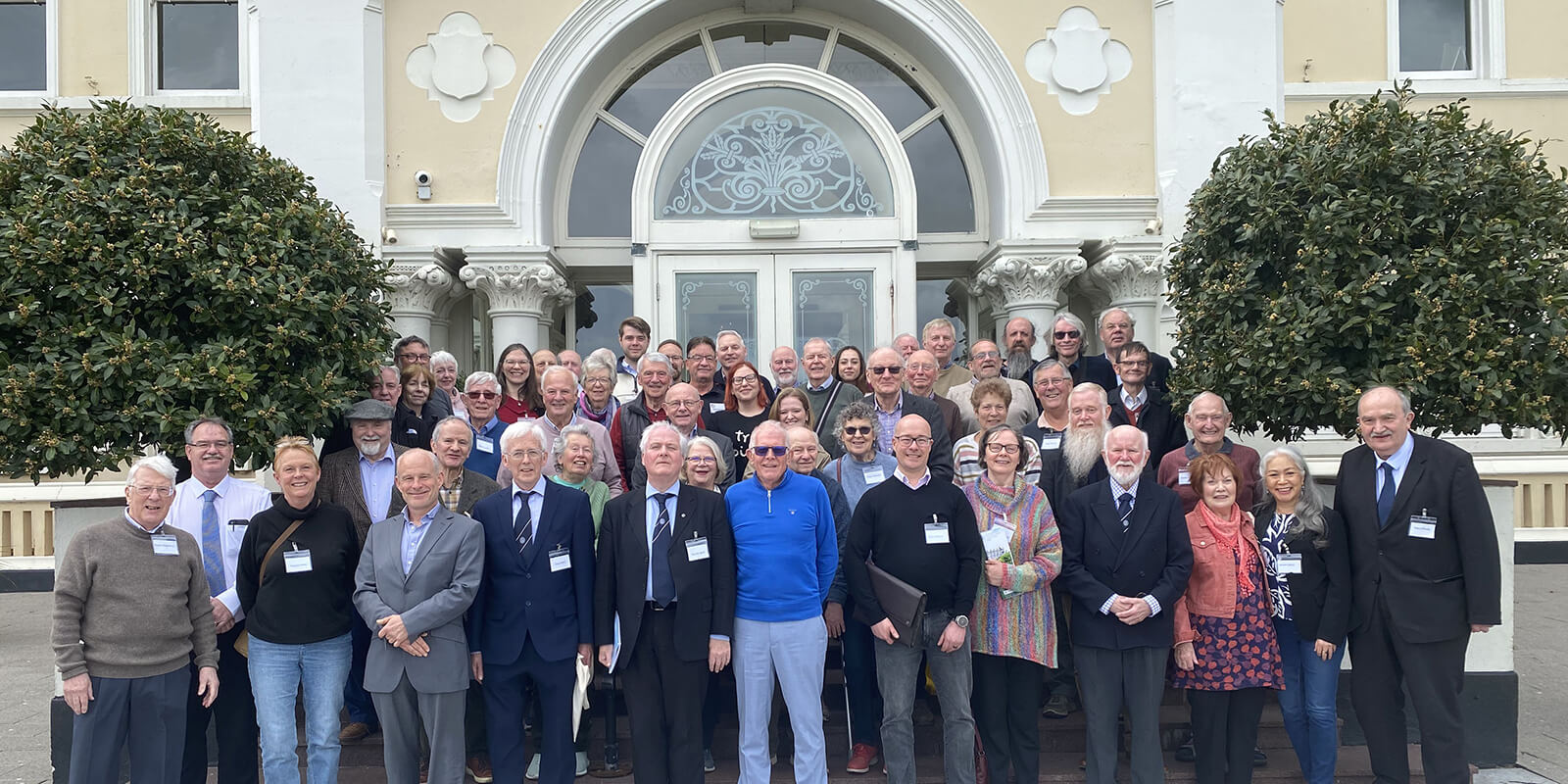Attendees of the British Association of Numismatic Societies Congress outside a hotel in Ireland