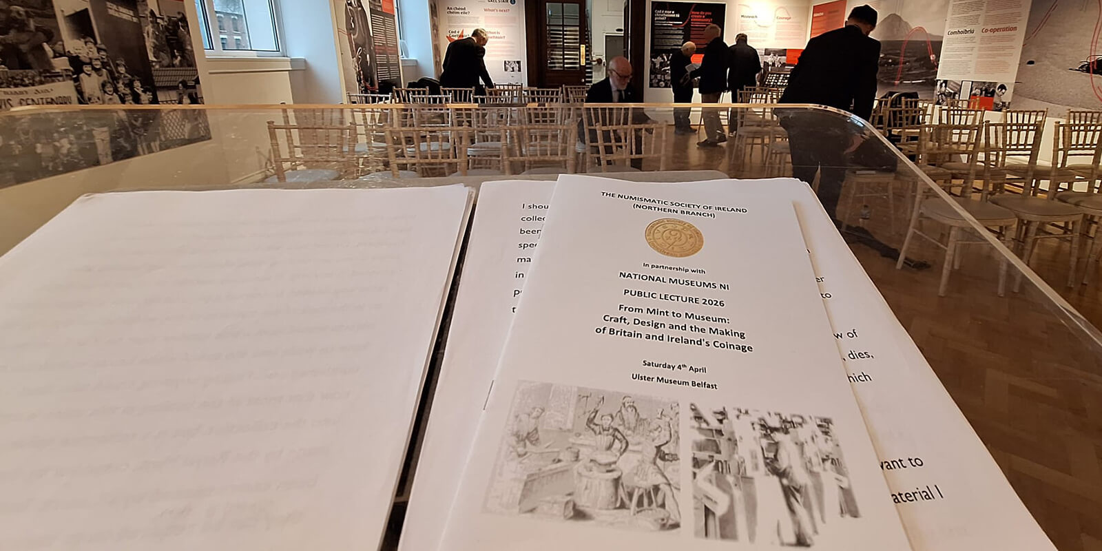A POV shot from behind the speakers podium at Ulster Museum