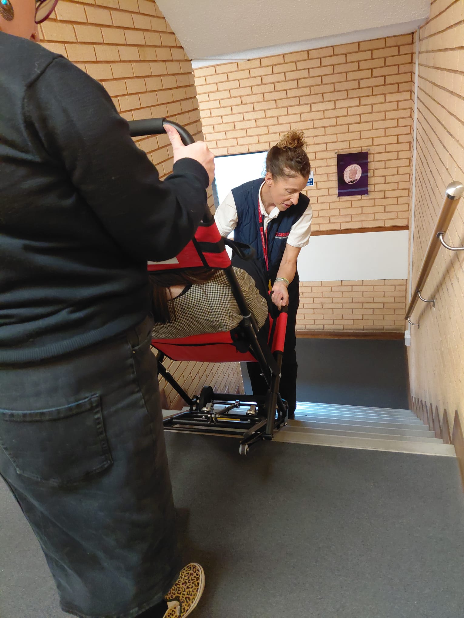 Members of staff during evacuation chair training