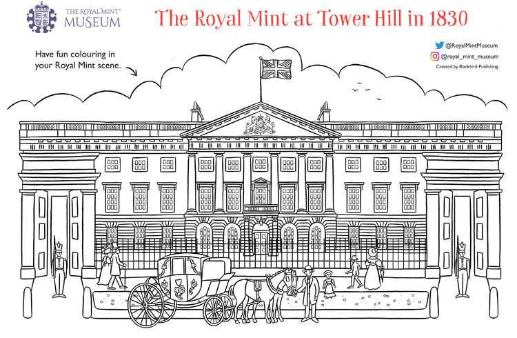 ROYAL MINT MUSEUM Colouring sheet The Royal Mint at Tower Hill in 1830.jpg