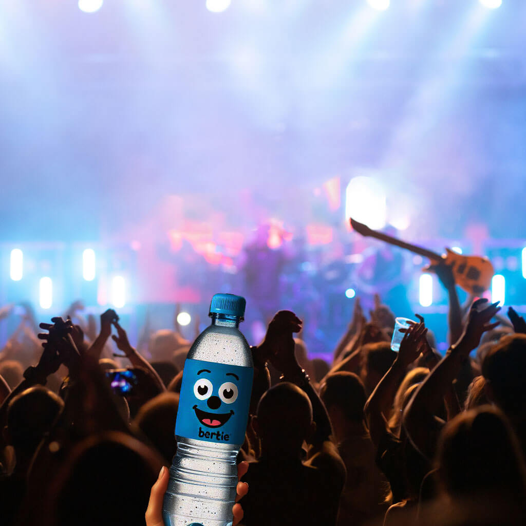 Animated water bottle at a concert