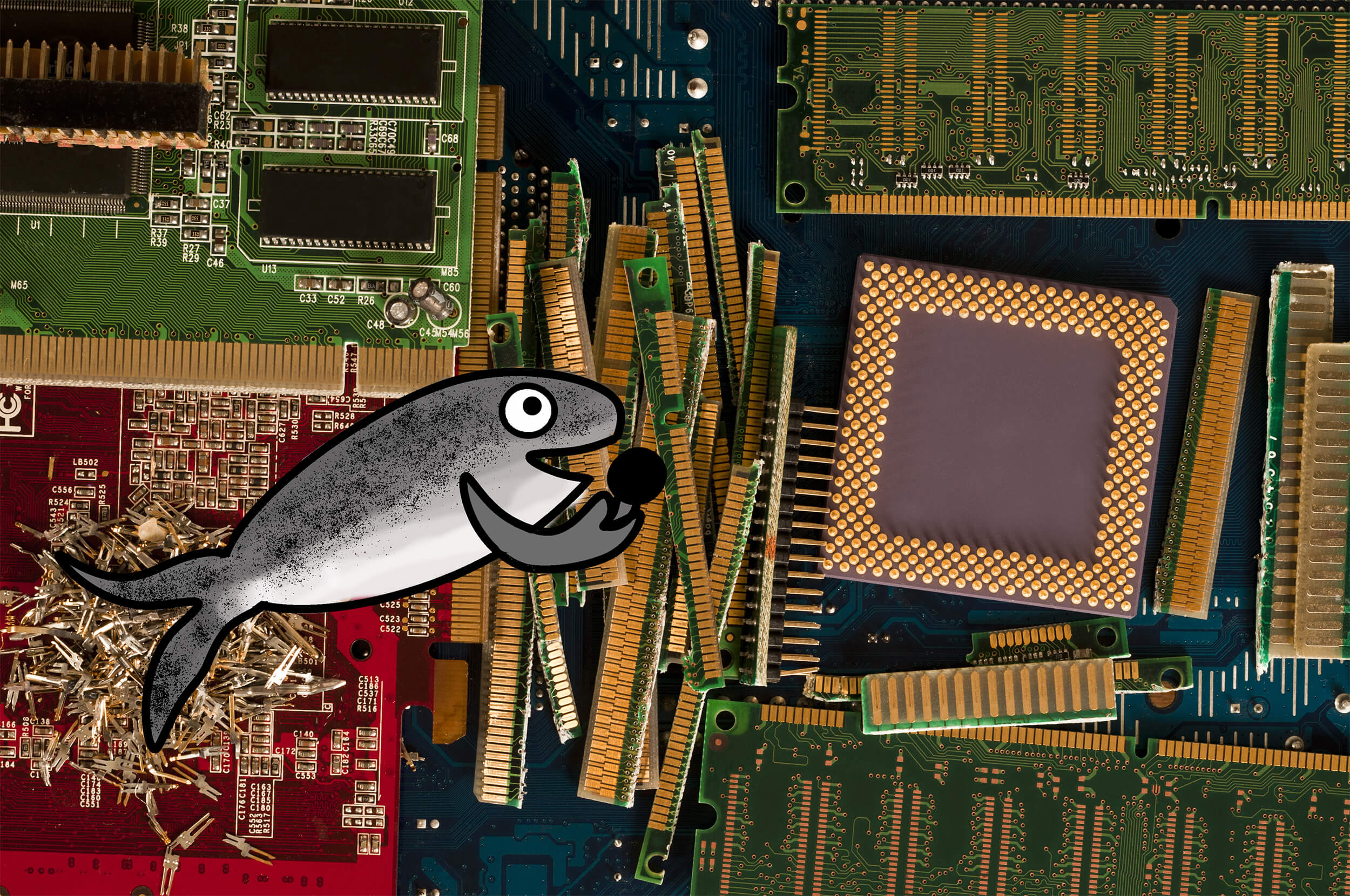 A cartoon fish with a microphone