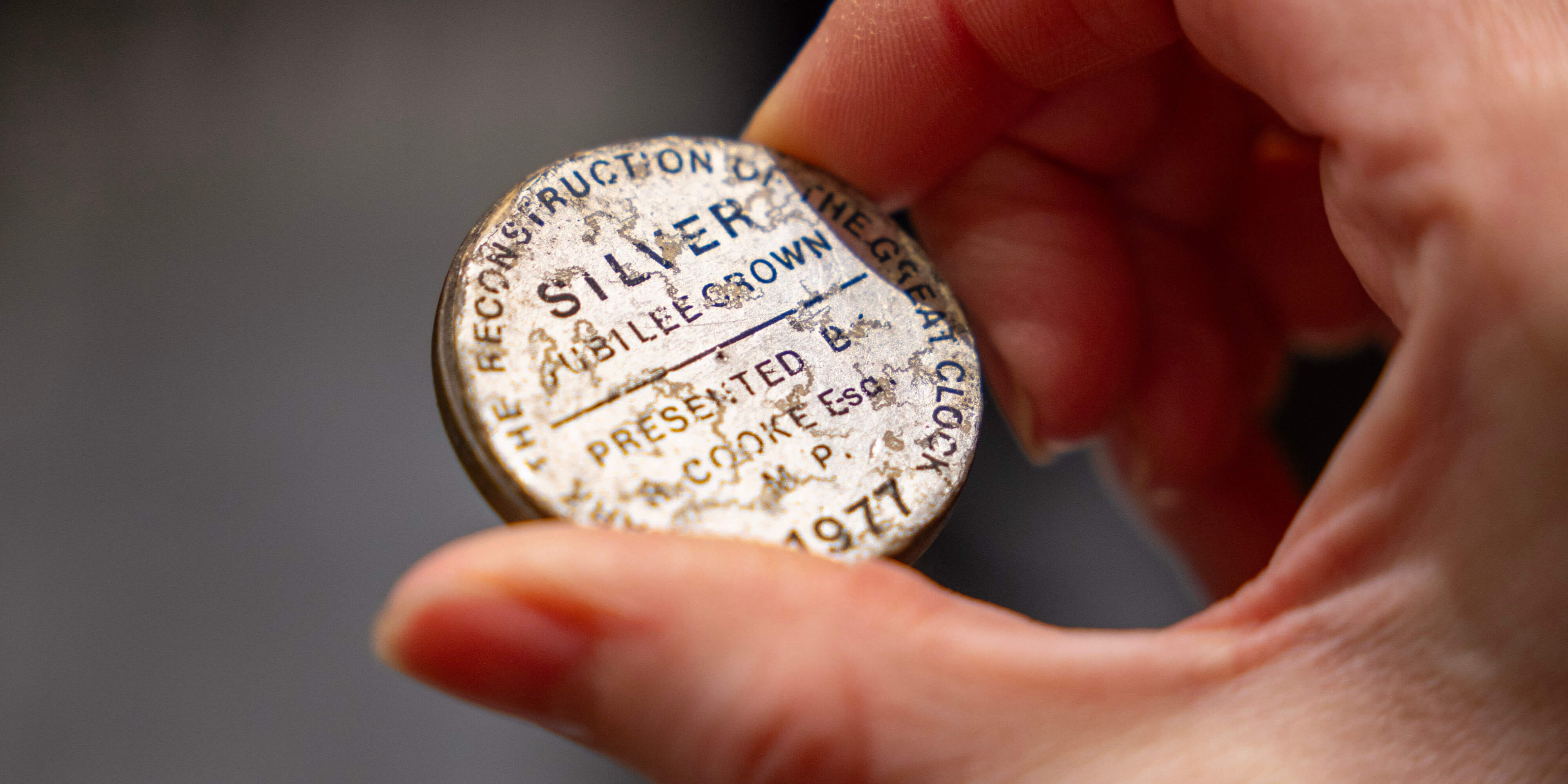 The1977 jubilee crown coin which sits on the pendulum of Big Ben